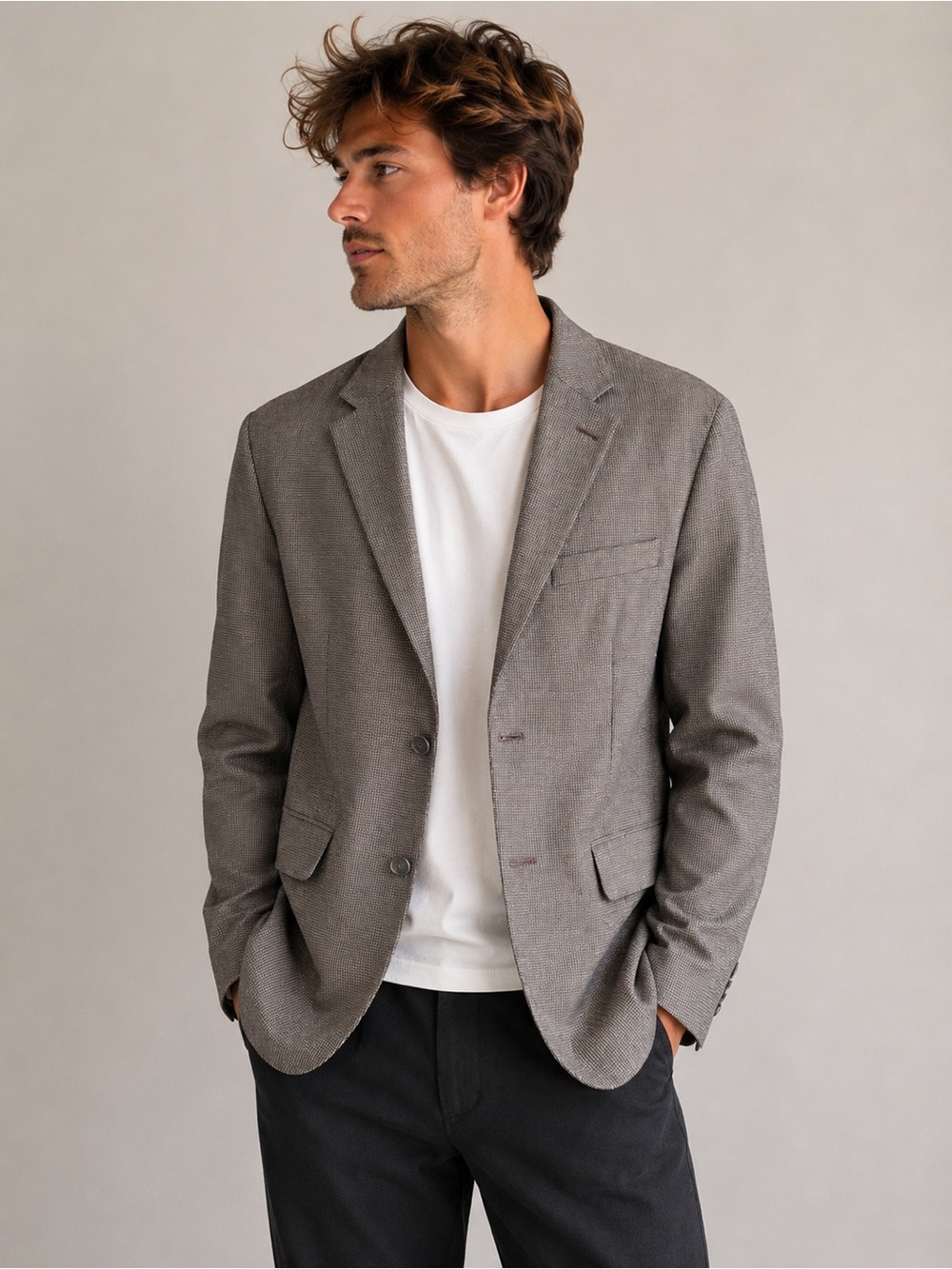 Alfani Textured Sport Coat Blazer Brown Taupe Classic Jacket